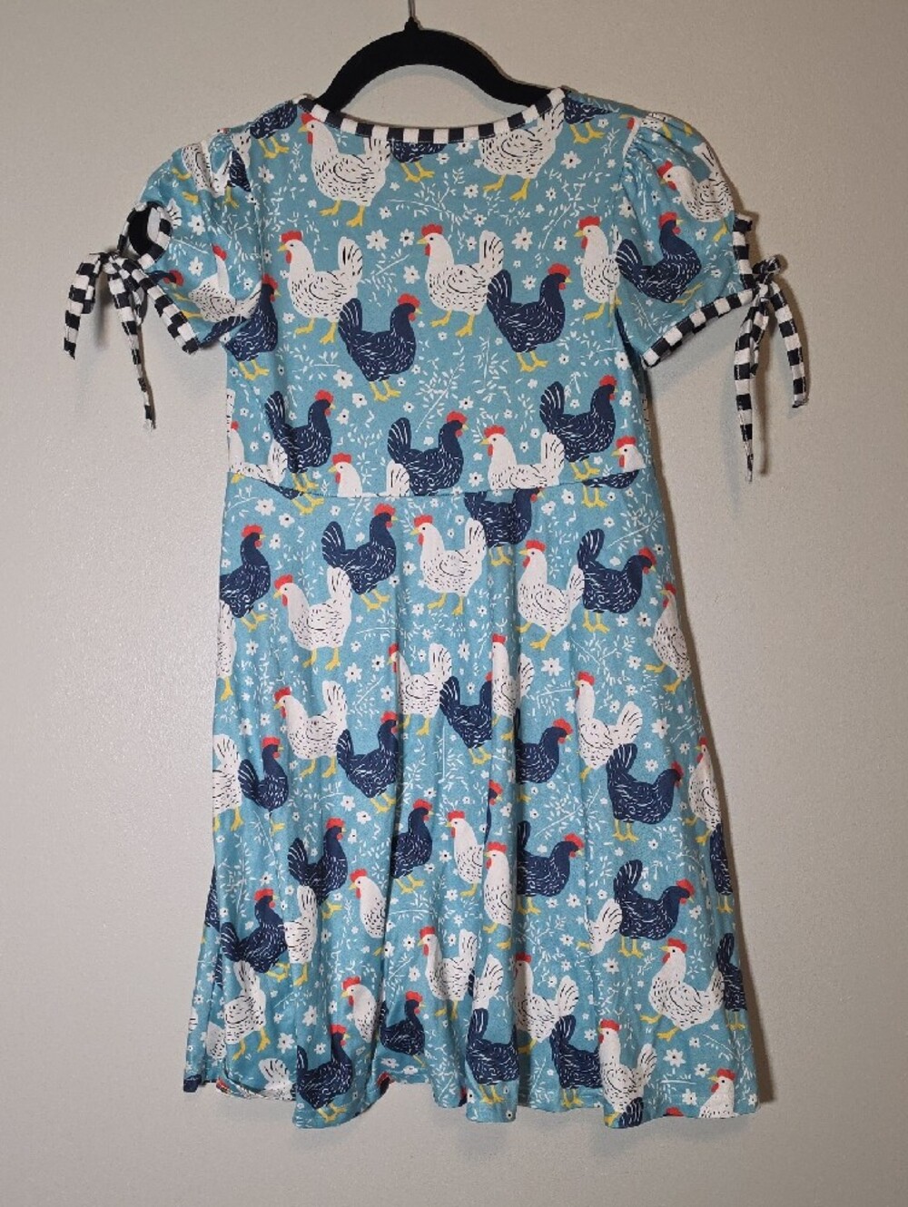 Adorable Sweetness Light Blue Hen-Print Casual Girls Dress - Picture 4 of 4